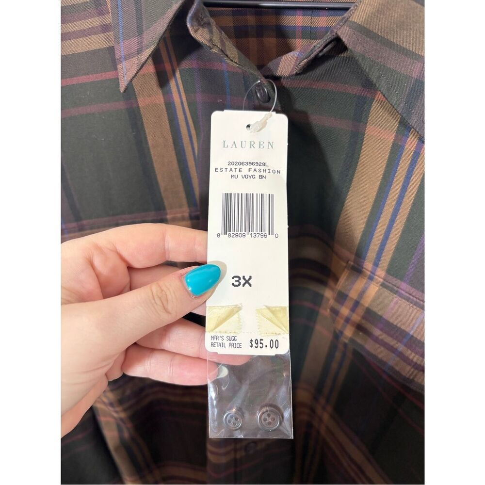 Lauren Ralph Lauren Women’s Button Up Dress Shirt Plaid 3X NWT Elbow Patches - Picture 9 of 12